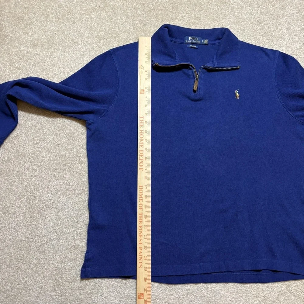 Polo Ralph Lauren Sweater Mens Large Blue Estate Rib 1/4 Zip Pullover Mock Neck